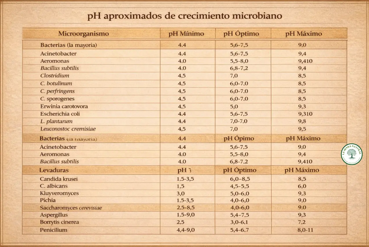 pH adecuado para el crecimiento bacteriano