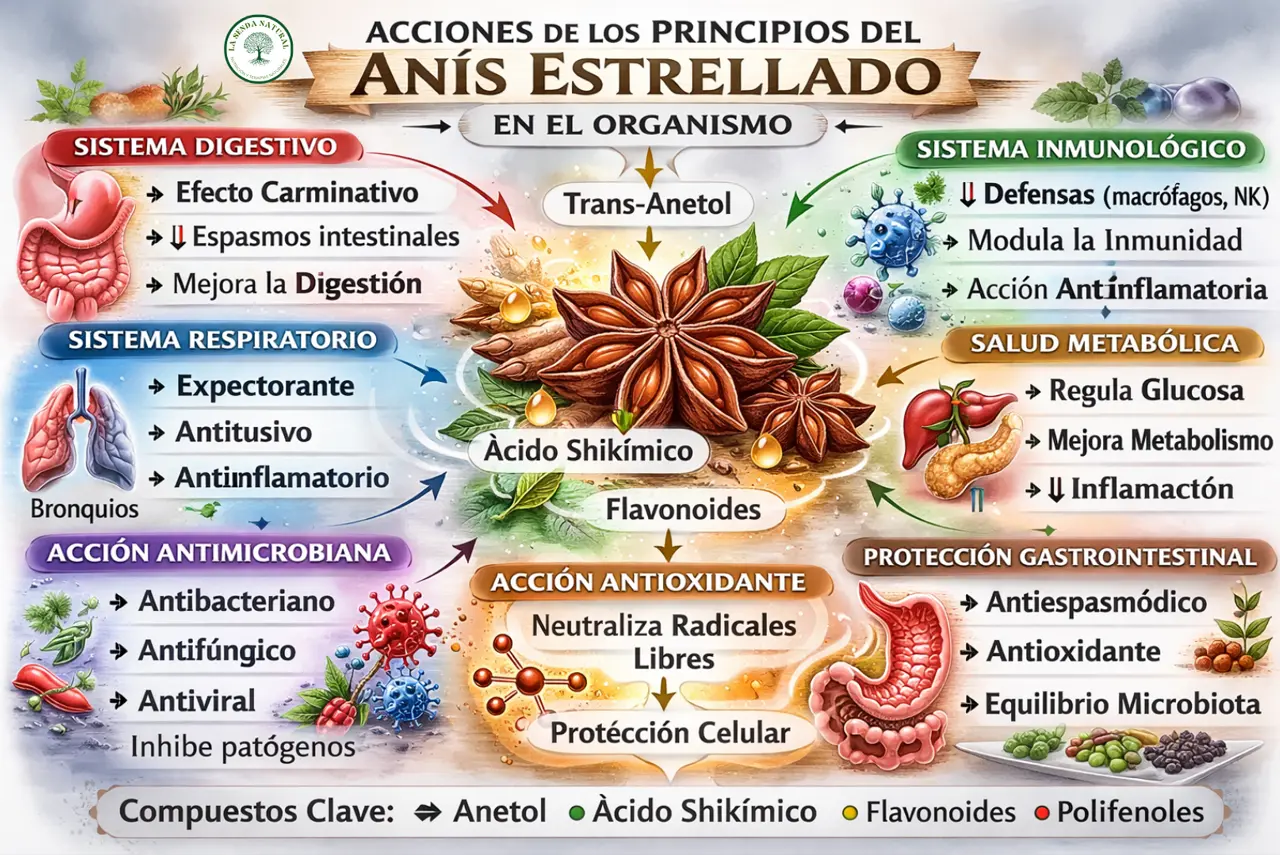 Acciones de los principios del anís estrellado