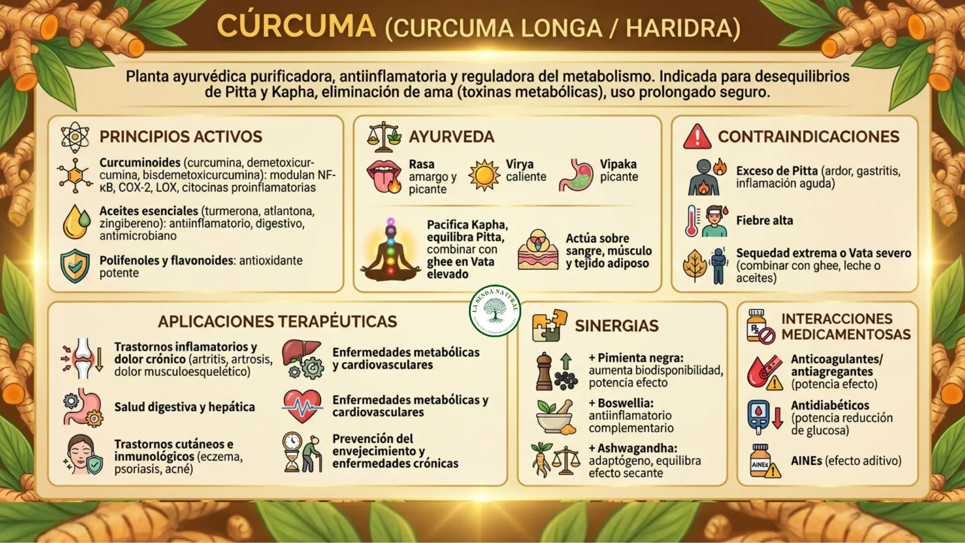 Infografía médica de la cúrcuma longa