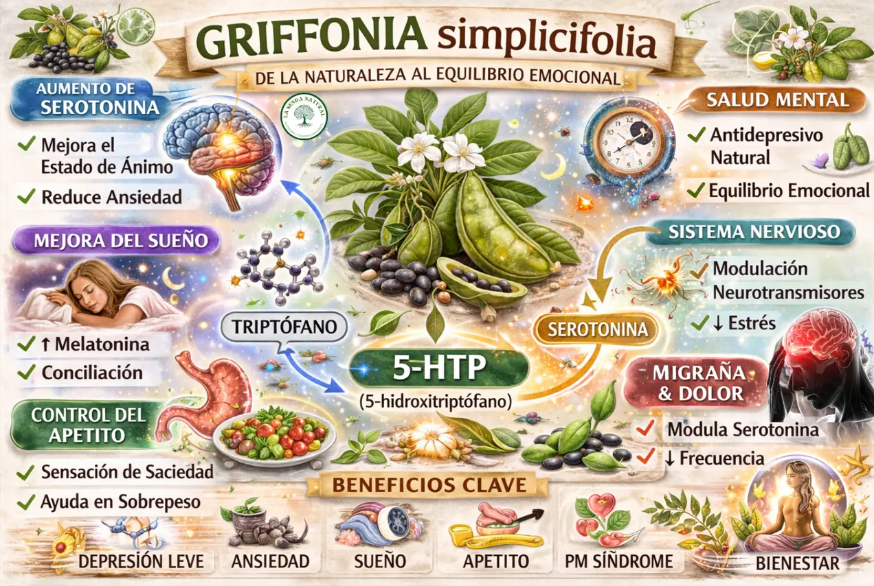 Infografía médica de la griffonia simplicifolia