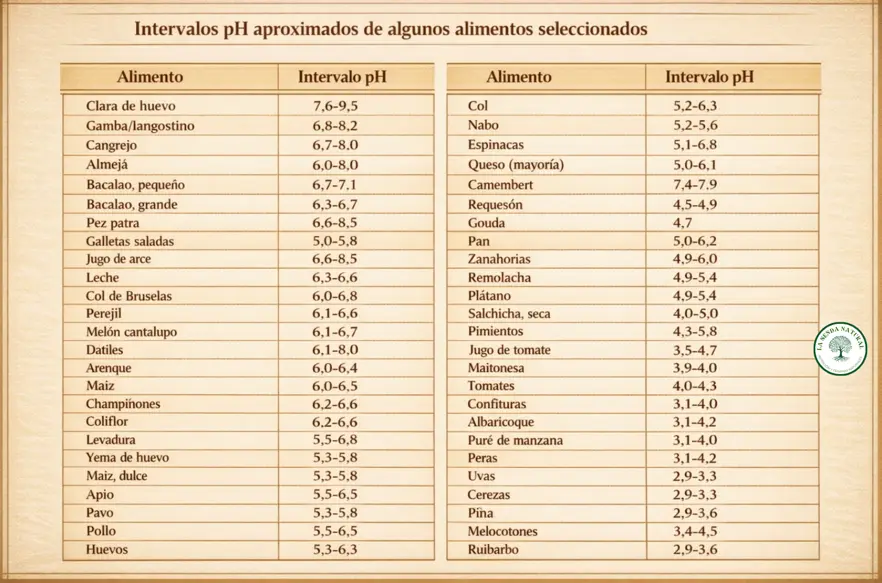 Intervalos del pH en alimentos