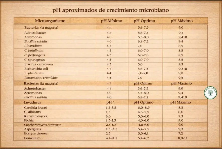 pH para crecimiento bacteriano