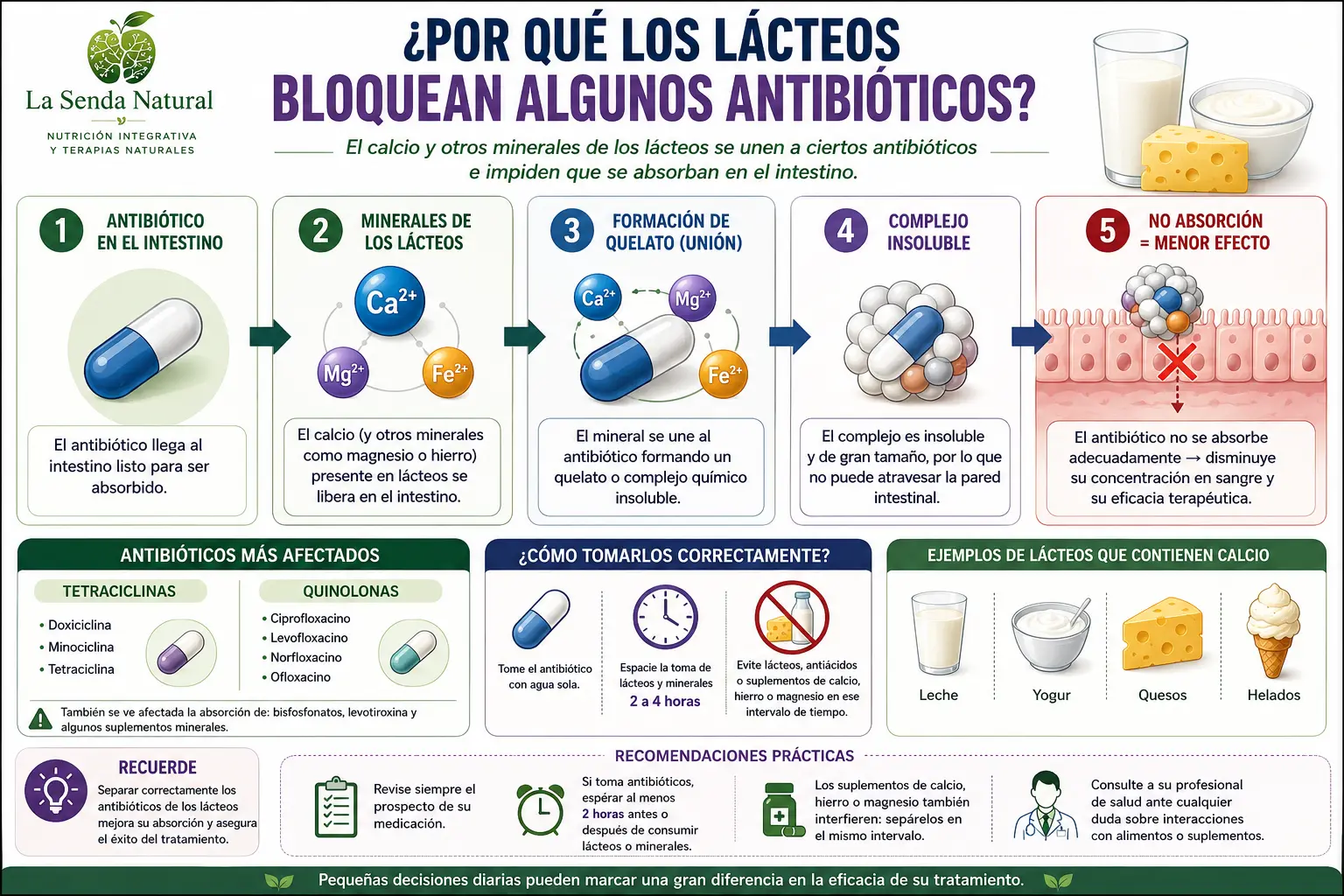 Por qué los lácteos bloquean algunos antibióticos